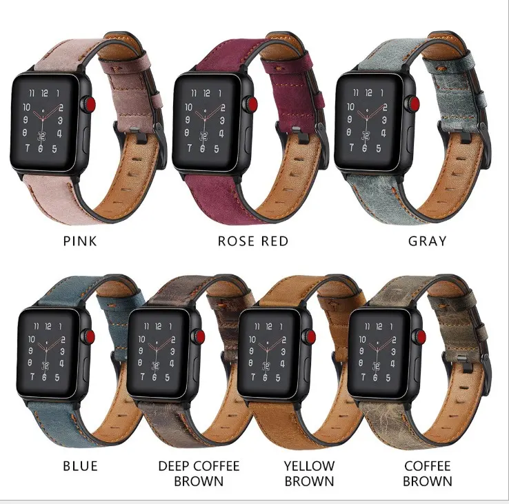 Juelong Cowhide Genuine Leather Watch Banf Brown Gray 38/40mm 42/44mm Leather Strap For Apple Watch