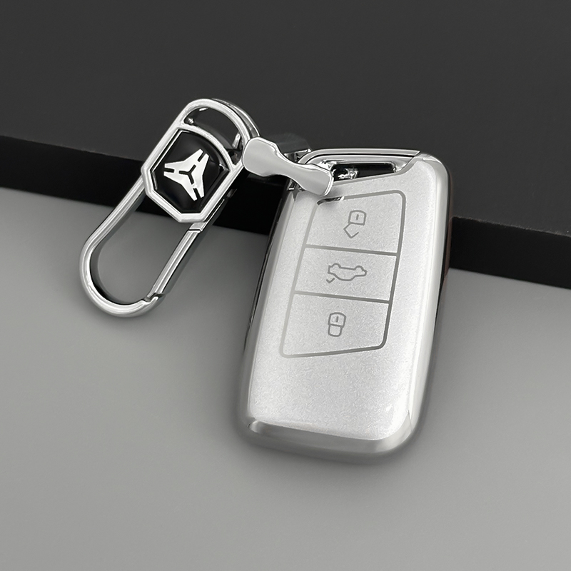 Funda tipo D de 3 botones+Llavero metálico-Plata