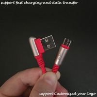Universal penutup kirsite 90 derajat siku dua sisi USB nilon dikepang V8 Android kabel USB mikro