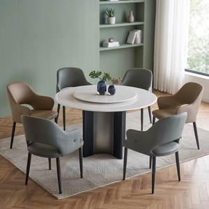 Modern Round Marble <b>Dining</b> Table Set <b>6</b> Seats Metal Legs Rotatable Design Minimalist Waterproof Durable <b>Dining</b> <b>Room</b> Furniture - Product Image 1