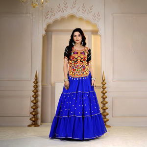 Traditional Embroidered Blue Georgette Quick Dry <b>Lehenga</b> Choli Set <b>Women</b> Indian Pakistani Party Wear Regular Fit Floor-Length - Product Image 1