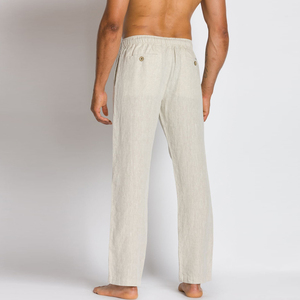 Tùy Chỉnh Cao Eo Quần Giản Dị Ngoài Trời Cotton Linen Quần Trắng Người Đàn Ông 100% Linen - Product Image 3