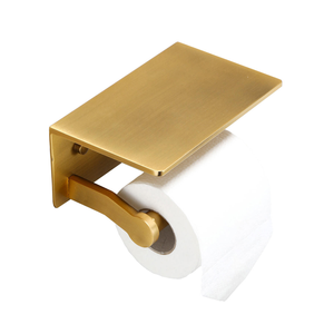 Porte-rouleau de papier toilette auto-adhésif en acier inoxydable avec étagère de rangement mobile - Product Image 1
