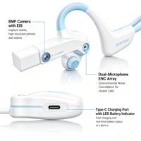Casque intra-auriculaire avec caméra IA 8MP EIS 1080P, BT5.3 IP65 ENC, Type-C LED KWS Voice, TF 32GB Mains Libres, Fabrication OEM