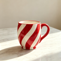 Mug en céramique rouge et blanc à rayures diagonales, tasse à café personnalisable pour la restauration, la vaisselle de table et les mariages