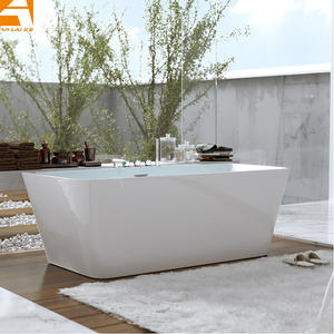 Baignoire autoportante en acrylique rectangulaire contemporaine dos au mur baignoire de trempage blanche débordement et vidange en acrylique de qualité sanitaire - Product Image 4