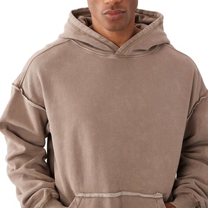 Sweat à capuche pour homme en molleton bouclette, délavé à l'acide, à bords bruts, effet vieilli vintage, avec logo personnalisé, vierge, vente en gros usine - Product Image 3