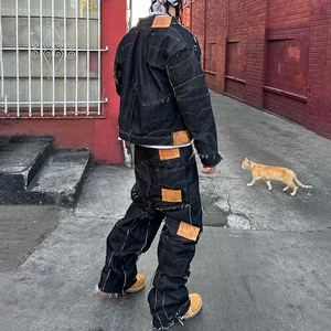 YSJY Produttore di Abbigliamento Streetwear, Set Personalizzati con <span class=keywords><strong>Giacca</strong></span> di Jeans <span class=keywords><strong>Oversize</strong></span> Ricamata e Pantaloni in <span class=keywords><strong>Denim</strong></span> Pesante per Uomo - Product Image 4