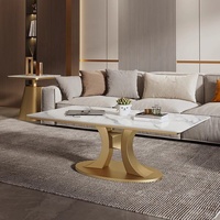 Mesa de Centro Rectangular de Cuarcita de Estilo Italiano Minimalista Moderno con Marco Metálico que Irradia Lujo Discreto, Muebles para Sala de Estar