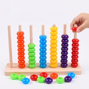 Jeu <span class=keywords><strong>de</strong></span> tri et d'empilage coloré avec perles, anneaux en bois, perles à compter, <span class=keywords><strong>boulier</strong></span> en bois, jouet mathématique pour le tri et l'association des couleurs - Product Image 3