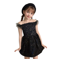 Vestido de malla brillante con estrellas para niñas, azul marino con estampado de estrellas doradas, manga con volantes, botón metálico en la espalda, atuendo formal para niñas, para bodas o damitas de honor.
