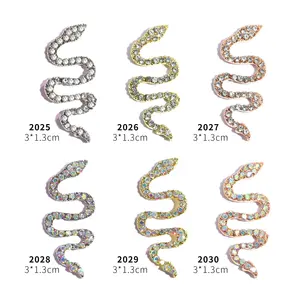 Oversized 3D Snake Nail Charms Gold Metal Crystals Rhinestones For Nails Art Decorations Alloy Nail Diamond