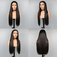 Peluca de Cabello Remy Vietnamita Nuocheng SDD, Liso Natural, con Frente de Encaje sin Pegamento, Color Negro, para Mujeres, 250% de Densidad, Largo Extendido