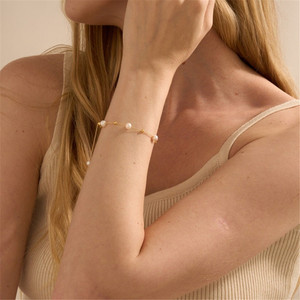 CANNER New 18k Gold Plated <b>Pearls</b> Cz Link <b>Bracelet</b> 925 Silver Dainty <b>Pearl</b> Ball Charm <b>Bracelet</b> <b>Women</b> Jewelry <b>for</b> Girls - Product Image 3
