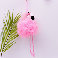 Assortiment de matériaux de collection sur le thème des flamants roses Éponge de bain en maille sûre Loofah Boule de bain rose Pouf de bain pour enfants Éponge avec dessin animé
