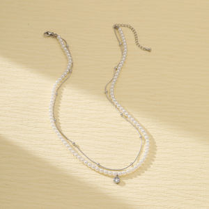 Phụ Nữ Ưa Thích Đồ Trang Sức Thép Không Gỉ Đính Cườm Zircon Quyến Rũ Hai Hai Lớp Vỏ Ngọc Trai Chuỗi Tuyên Bố Vòng Cổ Cho Món Quà - Product Image 4