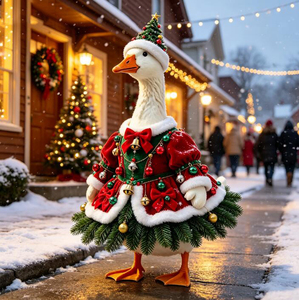Christmas Goose Winter Polyester Dot Clothes Set Red Velvet Dress Christmas Tree Hat Yard Garden Decor Outfit Statue - Product Image 2