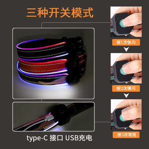 Collier lumineux LED pour chiens, rechargeable par USB type C, lumière nocturne personnalisable avec trois modes de clignotement, petit, moyen, grand - Product Image 1