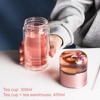 Gourde d'eau en verre à double paroi colorée avec infuseur, tasse à thé et gobelet de voyage