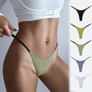 Style européen américain 1058 Nouvelle Collection Pantalon T en coton côtelé fin Sexy Bretelles fines Culottes pour femmes Couleurs contrastées - Product Image 1
