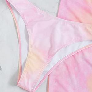 Traje de Baño Bikini de 3 Piezas con Tiras Cruzadas y Diseño Tie Dye Personalizado para Mujer, con Traje de Playa - Product Image 3