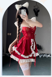 2026 Women Maid Lingerie Dress With Ruffles Bow Lace Push Up Bodysuit <b>Sexy</b> Costume <b>Set</b> Semi Sheer Lingerie - Product Image 5