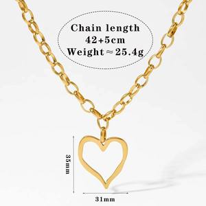 Colgante de corazón, collar de cadena de eslabones, joyería de acero inoxidable, chapado en oro de 18 quilates, joyería de moda para mujer - Product Image 5