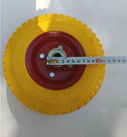 Roue Diable Brouette Roudiable/brouette à pneu plein jaune (polyuréthane), jante en acier rouge, roulement à billes. Taille 2.50-4