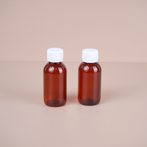 Chất lượng cao 100ml Pet hổ phách dược phẩm xi-rô lỏng chai nhựa ho Syrup chai với nắp Chống Trộm - Product Image 1