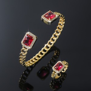 European American Style Square Gemstone Gold Plated <b>Bracelet</b> Unisex Fashion Chain Link Jewelry - Product Image 4