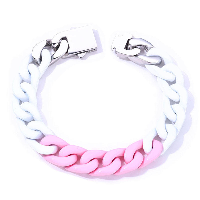 White and pink patchwork bracelet