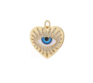 Herzförmiger Blue Eye Anhänger HipHop 18 Karat vergoldete CZ Damen anhänger für Halskette Mode Kupfers chmuck