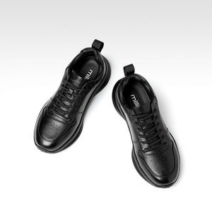 Men's Genuine Leather Sneakers Mid Heel Casual <b>Walking</b> Shoes Solid Color Front Laces D86021 - Product Image 4