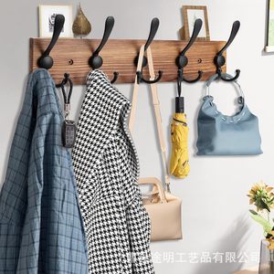 Wooden <b>Hook</b> Storage Rack Wall Mounted Coat Rack For Entryway Bedroom Clothes Hanger Burnt Color Durable - Product Image 3