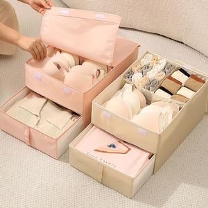 Boîte de rangement pour lingerie à 2 niveaux, anti-poussière, en tissu, pour soutien-gorge et chaussettes, organiseur de tiroir pliable, conteneur de placard avec couvercle rabattable - Product Image 1
