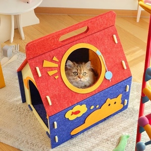 Warm Eco-Friendly Durable Cartoon Pattern Felt Portable Cat <b>Bed</b> Scratcher Tunnel All-season Cozy Rest <b>House</b> for Indoor Carton - Product Image 2