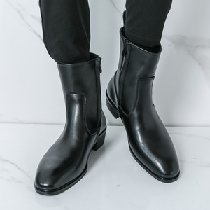 Botas de tobillo casuales para hombre, estilo británico, con punta cuadrada, cremallera lateral, tacón grueso y suela alta, novedad 2026 - Product Image 2
