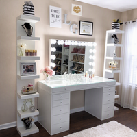 Ensemble de coiffeuse de maquillage en gros, directement de l'usine, avec miroir LED, boutons en cristal, design personnalisé, pour l'exportation