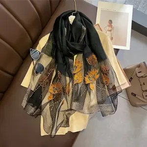 Autumn Premium Silk feeling Scarf soft Shawl Fashion Veil Shawl For Women Hand Embroidery Scarf