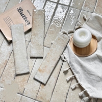 Carrelage mural en céramique beige travertin vintage fait main, effet vieilli, en bande longue et carré, style Wabi Sabi, pour la décoration de salle de bain et de cuisine