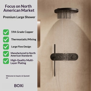 Xinxi 16-inch American Style Wall-Mounted Brass Stainless Steel Handheld Overhead Shower <b>Set</b> Rain <b>Spray</b> Matte Black BXW-034 Conc - Product Image 3