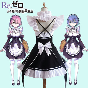 ชุดคอสเพลย์ <span class=keywords><strong>Ram</strong></span>/<span class=keywords><strong>REM</strong></span>: ZERO Kara hajimeru isekai seikatsu ชุดแม่บ้านสีแดงสีดำสีน้ำเงิน