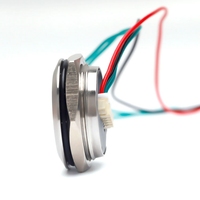 Nouveau produit 22mm IP67 étanche ultra-court momentané avec interrupteur à bouton poussoir en métal et lumière annulaire à Led et câbles de 15cm