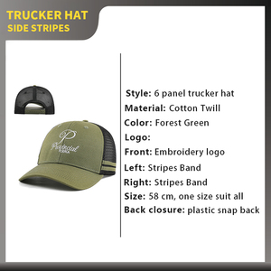 Custom Embroidered Logo 6 Panel Men Trucker Hats Personalised <strong>Army</strong> Green Mesh Trucker <strong>Cap</strong> With 2 Side Stripe - Product Image 2