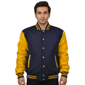 Customized High Quality Wool Varsity <b>Jacket</b> with <b>Long</b> <b>Leather</b> Sleeves Double-Breasted Waterproof Windproof Stylish for Winter - Product Image 1