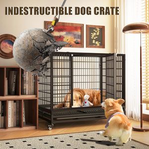 Black Solid Metal Tall <b>Dog</b> Cage with Plastic Tray and <b>Button</b> Closure-Pet Kennel for Breeding & Exercise - Product Image 6