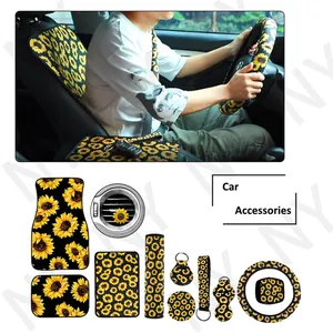 Car Accessories Sunflower Car Air Freshener, Neoprene Car Steering Wheel Cover, Sunflower Safety Seat Belt Cover Car Coaster RTS