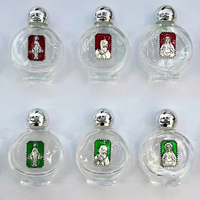 Bouteille en verre de 15 ml d'eau bénite de l'Église catholique avec icône religieuse collée et couvercle électroplaqué