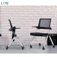 Chaise de formation pliante en maille Liyu pour salle de conférence avec tablette d'écriture, table d'étude et chaise de bureau tout-en-un