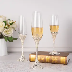 Set di diamanti in oro rosa argento personalizzato bicchieri da Champagne in cristallo con incisione senza piombo